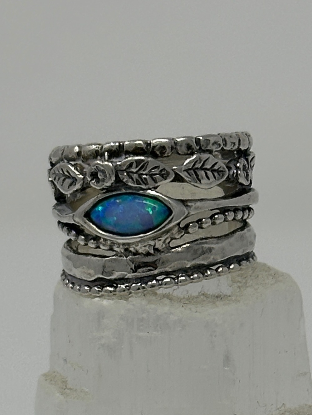 Jean Rachel 925 Sterling Silver Blue Opal Leaf Ring size 6